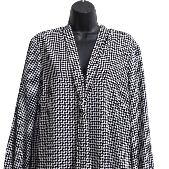 Adrianna Papell Long Sleeve Houndstooth Stretch Chiffon Sheath Dress Sz 14 - Picture 3 of 14
